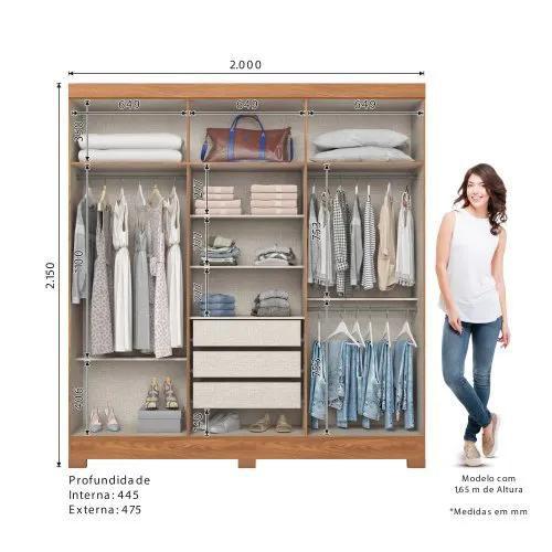 シロ Roupeiro 06 Portas Nature/Off White B367-127 - HENN - Guarda-Roupa